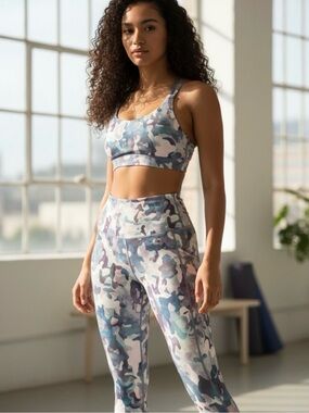 SPANX Camo Print Active Sports Bra and Legging Set - Blue Multi